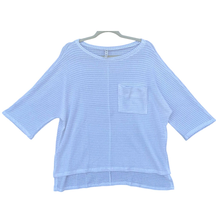 New Mittoshop Womens Medium White Waffle Drape Rayon Blend Pocket Knit Top
