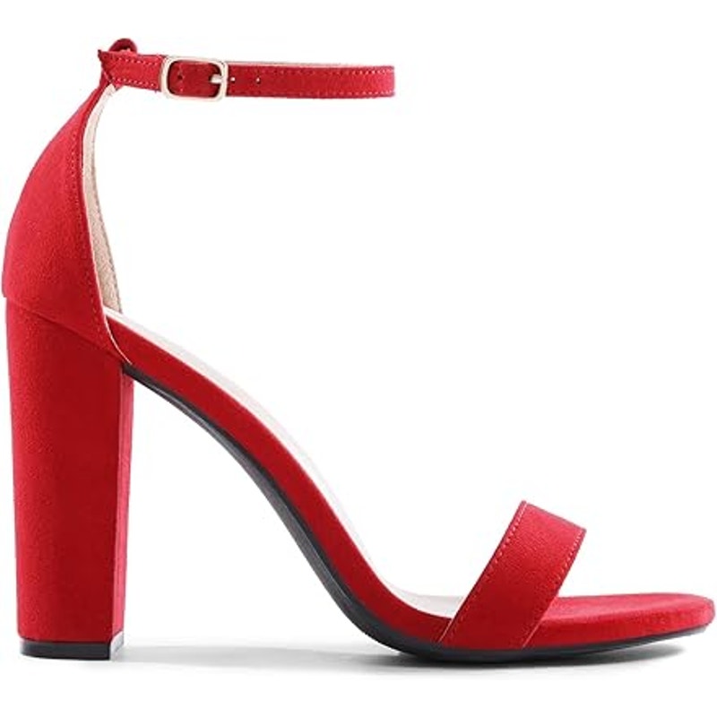 Dream Pairs Womens Size 7.5 Red Faux Suede Ankle Strap 4" Chunky Heel Shoes