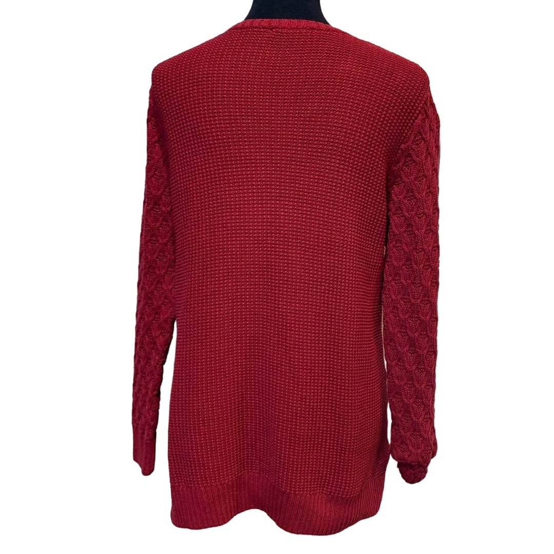 Jeanne Pierre Large 100% Cotton Long Sleeve Loose Weave Hand Wash Red Sweater