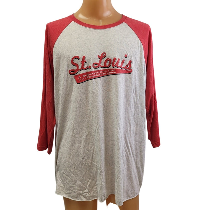 New Hand Printed Mens Medium St Louis Baseball Town 3/4 Sleeve Tee Shirt