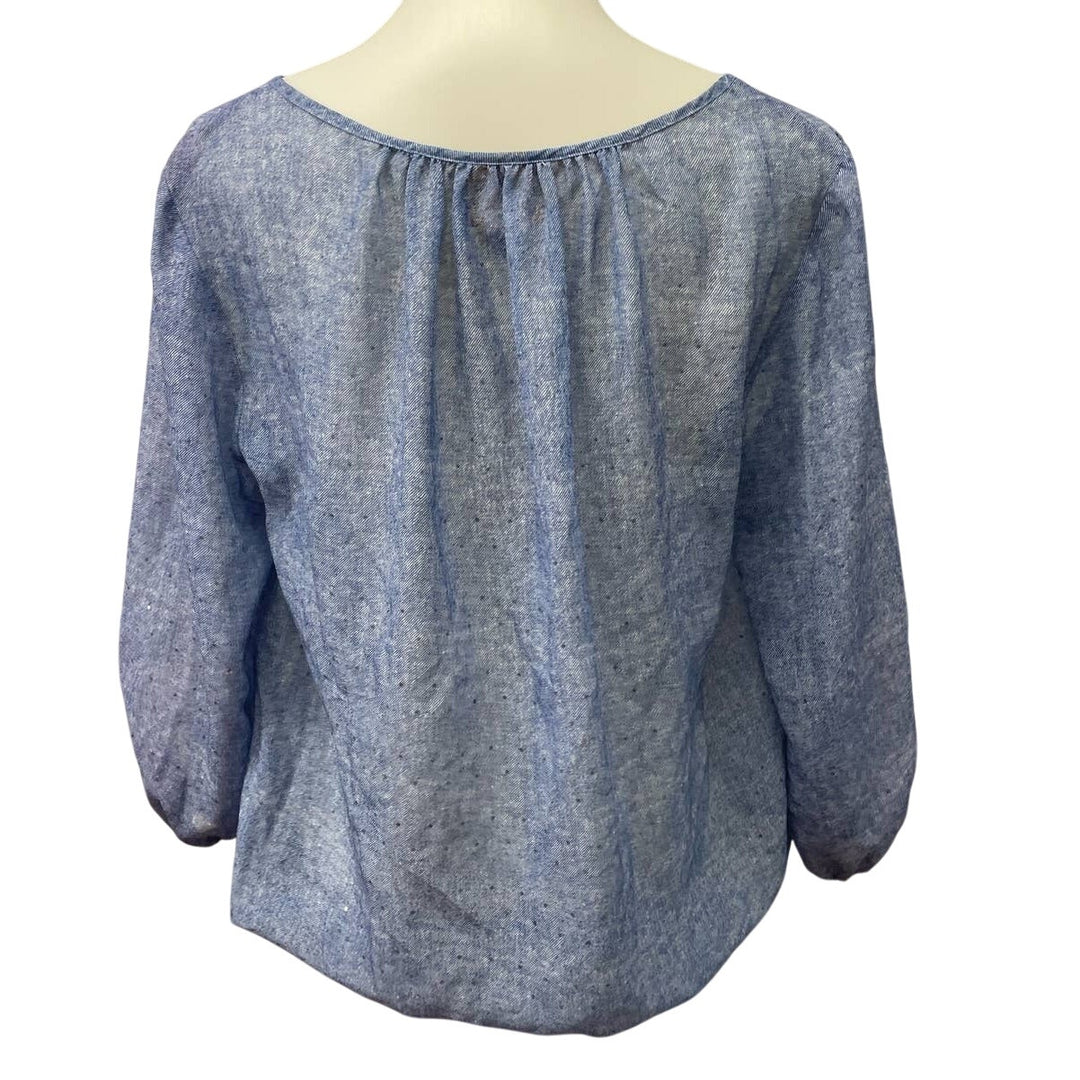 Ruby Rd. Womens Size 10 Sheer Sparkle Long Sleeve Elastic Waist Front Tie Blouse