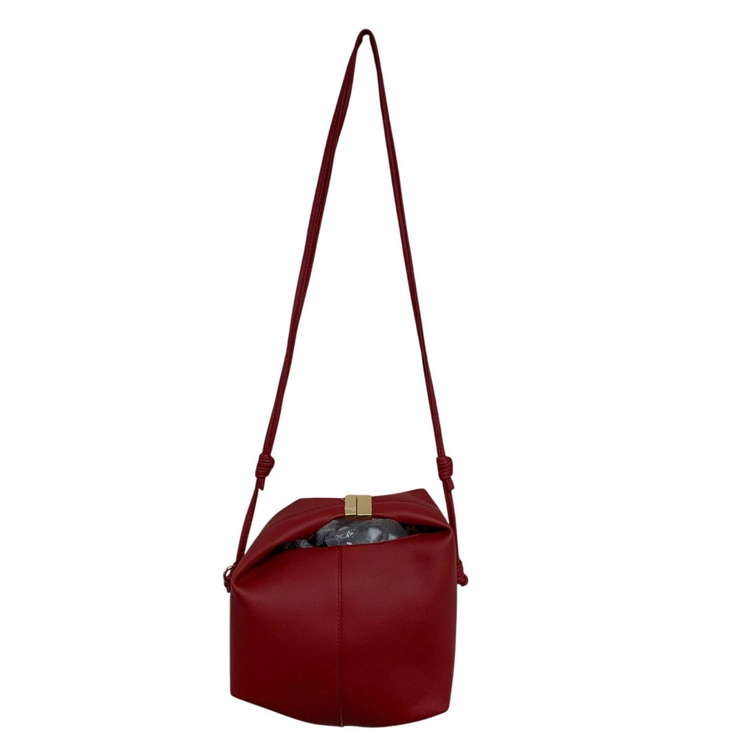New Red Magnetic Slide Latch Cross Body Faux Leather Bag w Chain Handle
