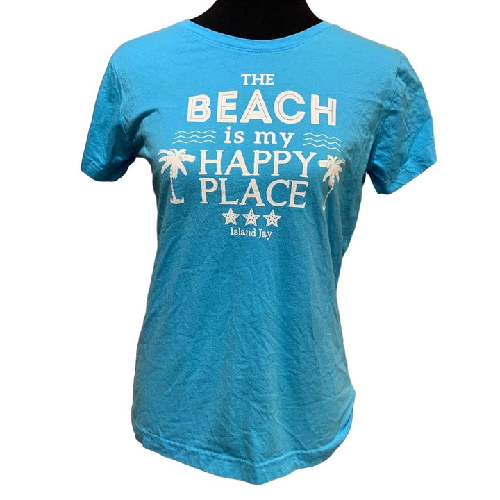 Live and Tell Ladies Medium Short Sleeve Beach Happy Place Island Jay Tee