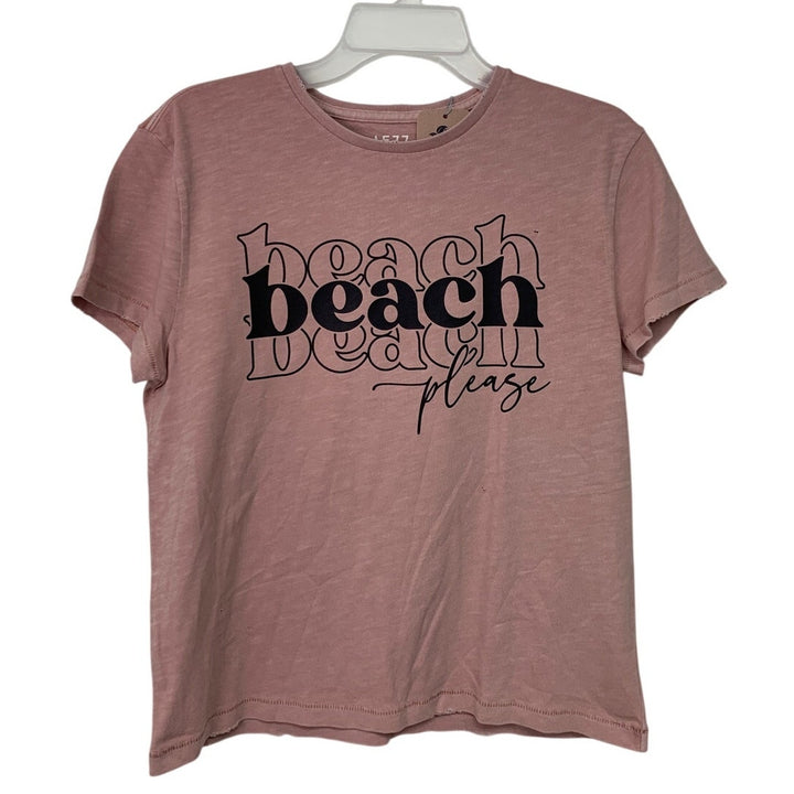 New Upcycled Hand Printed Womens Medium Beach Beach Please Crew Neck Tee