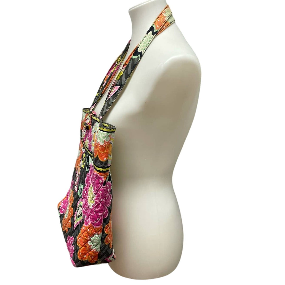 Vera Bradley Gray Pink Yellow Floral Quilted Fabric Handbag Purse Inside Pockets