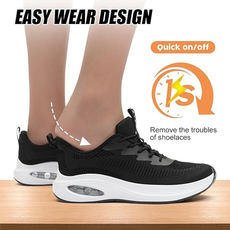 ZYEN Womens Size 8.5 Black Mesh Slip On Wide Toe Box Air Cushion Athletic Shoes