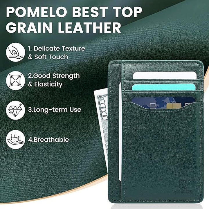 New Pomelo Best Hunter Green Genuine Leather Wallet RFID Blocking Card Holder