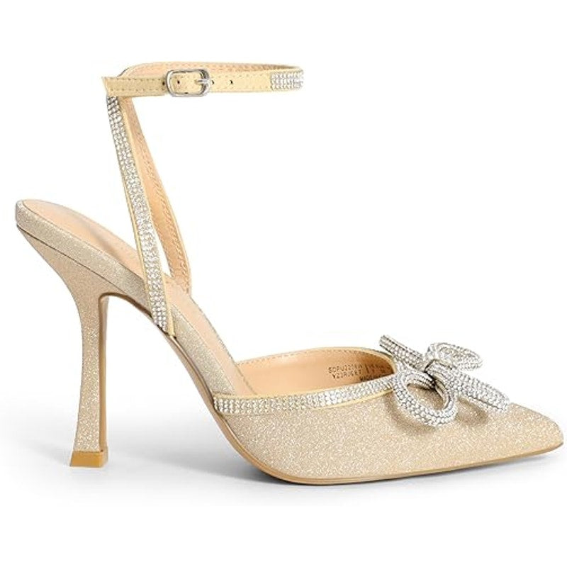 New Dream Pairs Womens 11 Gold Glitter Pointy Toe 4.5" Heel Ankle Strap Shoes