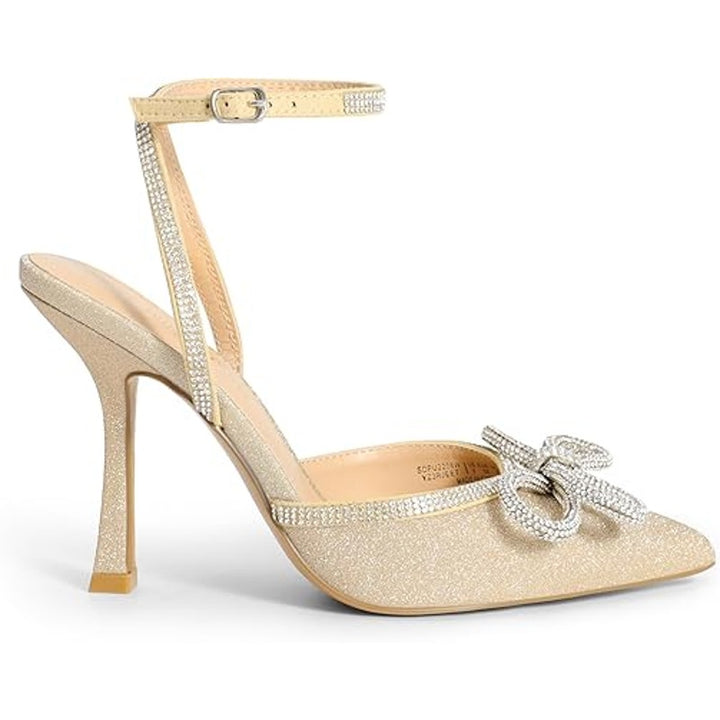 New Dream Pairs Womens 11 Gold Glitter Pointy Toe 4.5" Heel Ankle Strap Shoes