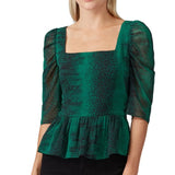 Waverly Grey Womens XS Green Snake Print Half Sleeve Square Neck Fully Lined Top