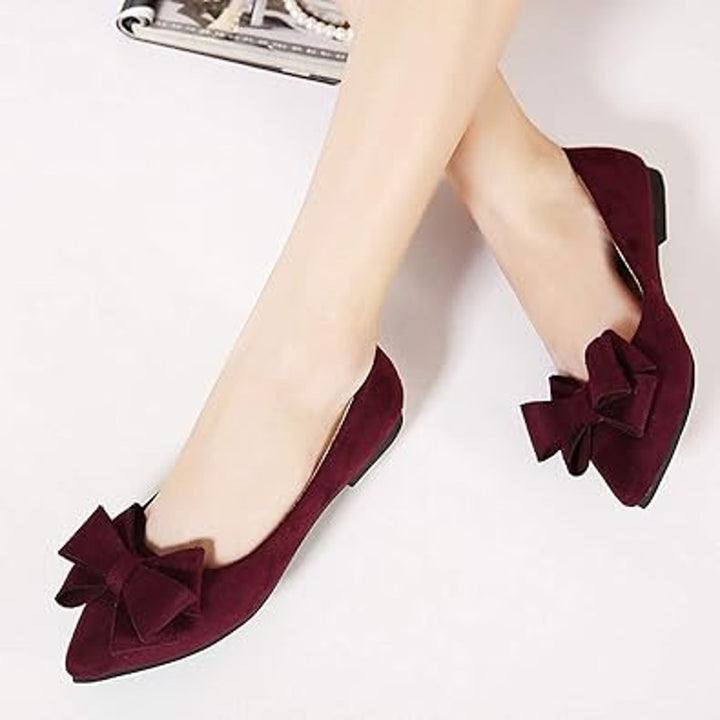 Sailing Lu Womens Size 6.5 Dark Pink Faux Suede Bow Pointy Toe Slide Flat Shoes