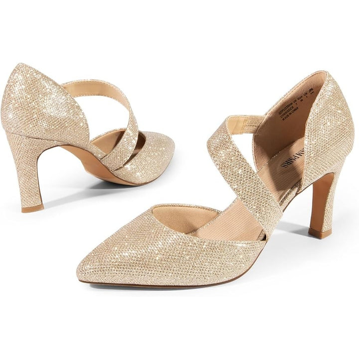 Dream Pairs Womens Size 7.5 Gold Glitter 3" Heels Pointed Closed Toe Shoes