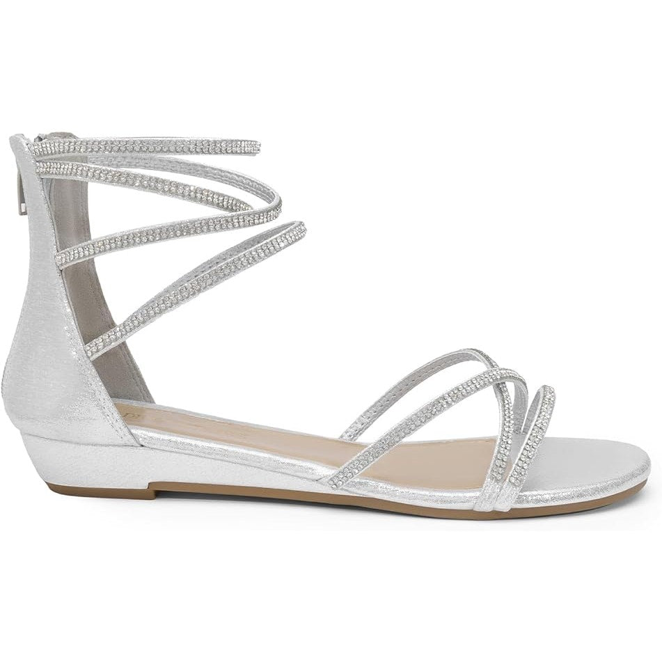 Dream Pairs Womens Size 8 Ankle Strap Silver Gladiator Rhinestone Flat Sandals