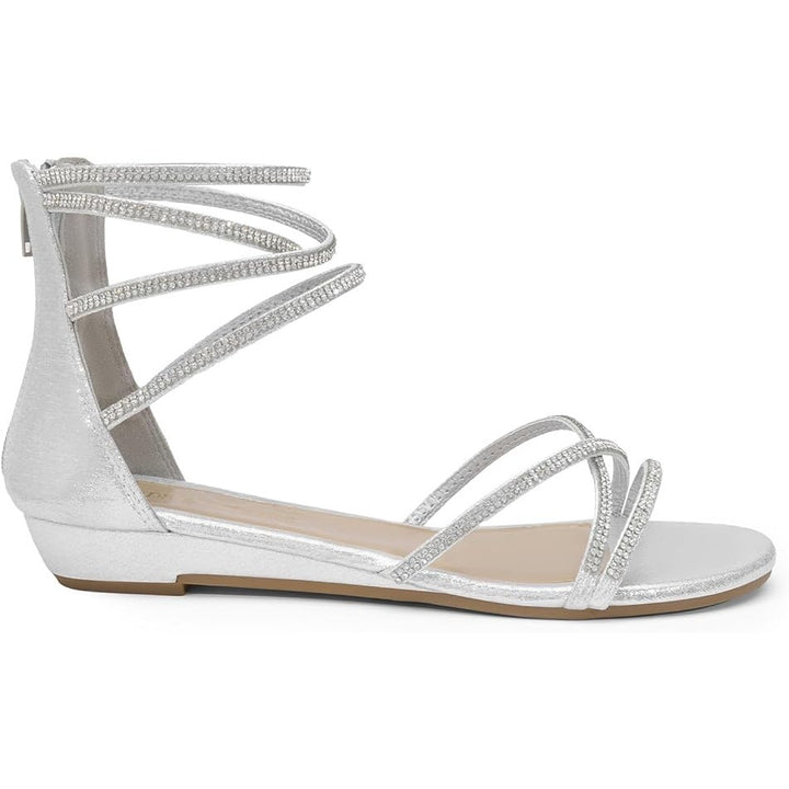 Dream Pairs Womens Size 8 Ankle Strap Silver Gladiator Rhinestone Flat Sandals
