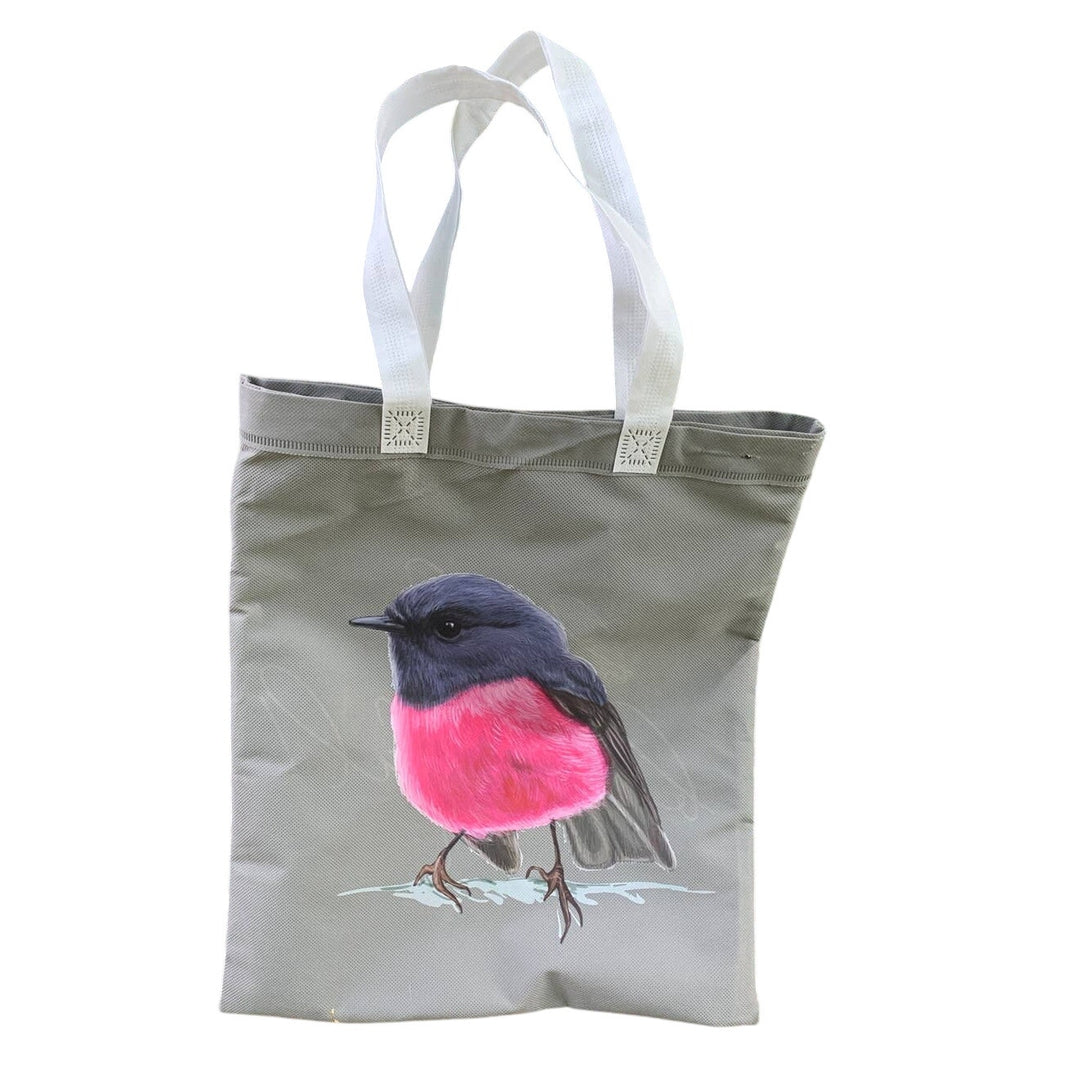 Upcycled Hand Printed Ukraine Flag Pink Robin Bird Slava Ukraini Artist Tote Bag