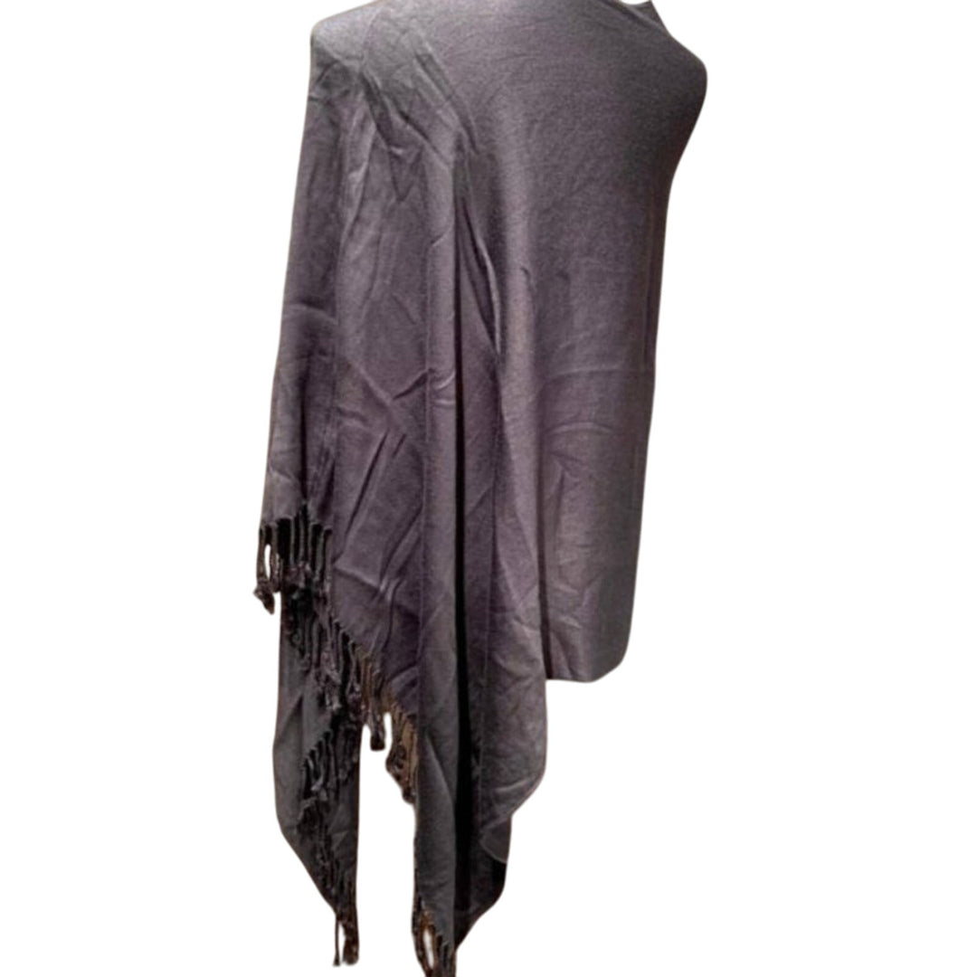 Handmade Upcycled Scarf Large Draping Silver Gray Fringed Poncho Shawl Wrap