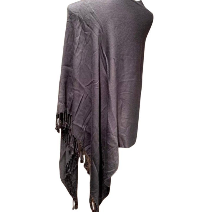 Handmade Upcycled Scarf Large Draping Silver Gray Fringed Poncho Shawl Wrap