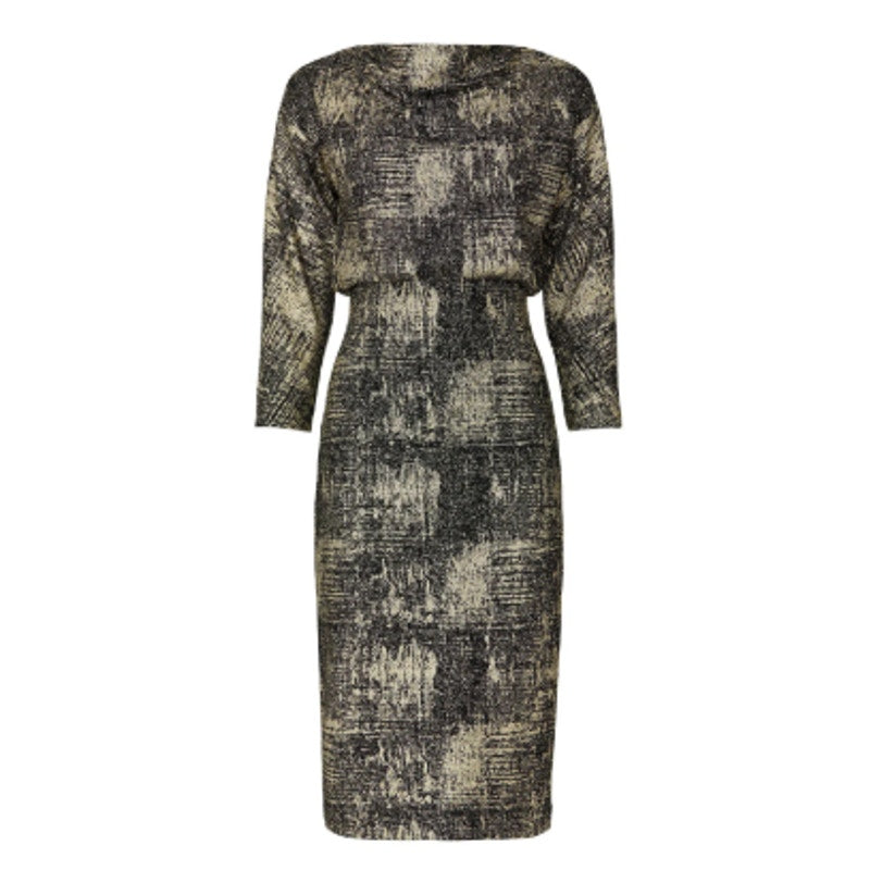 Badgley Mischka Size 22 Black Gold 3/4 Sleeve Boat Neck Sheath Office Dress