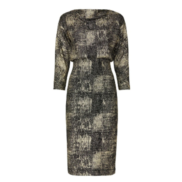 Badgley Mischka Size 22 Black Gold 3/4 Sleeve Boat Neck Sheath Office Dress