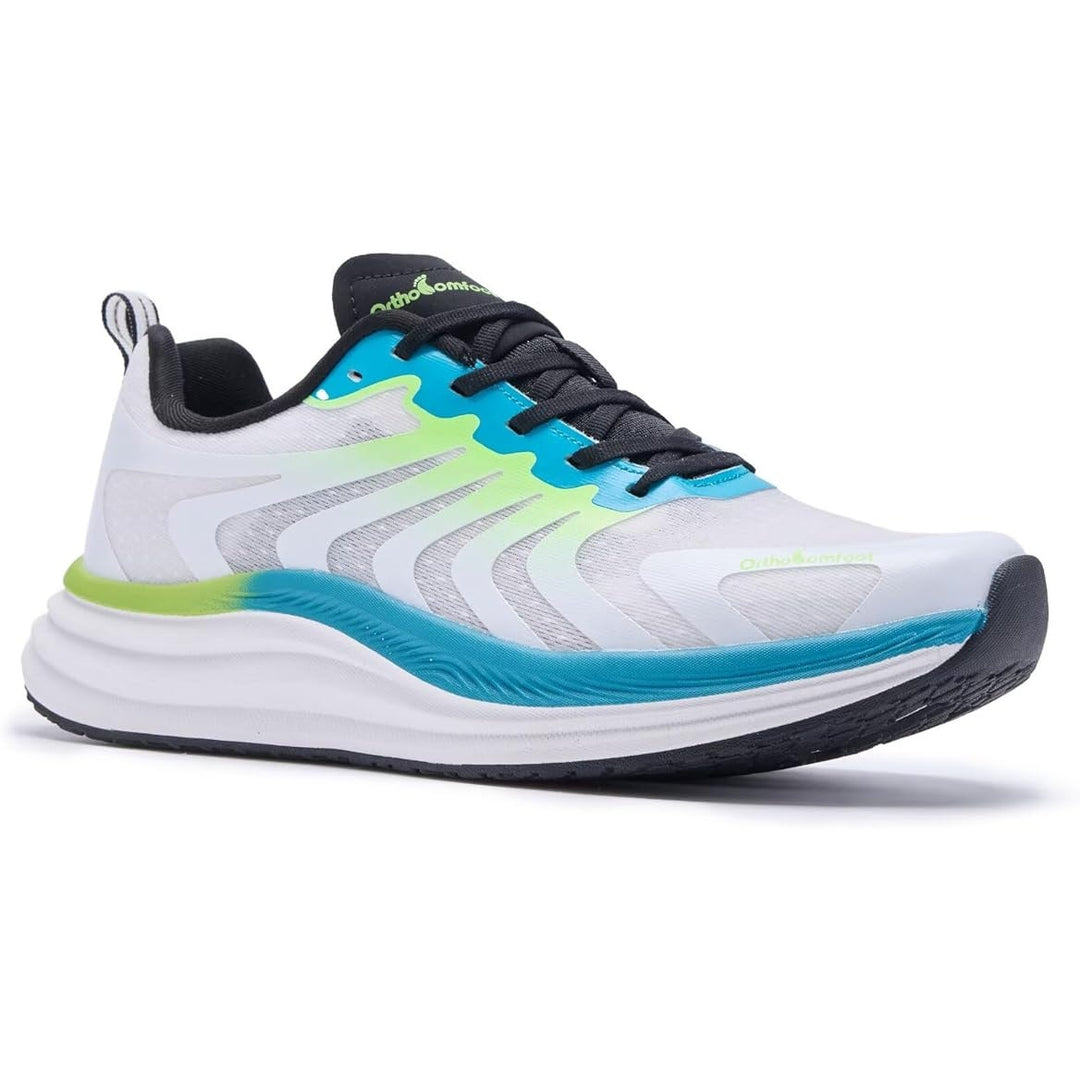 Orthocomfoot Mens Size 8 White Blue Green Arch Support Athletic Shoes