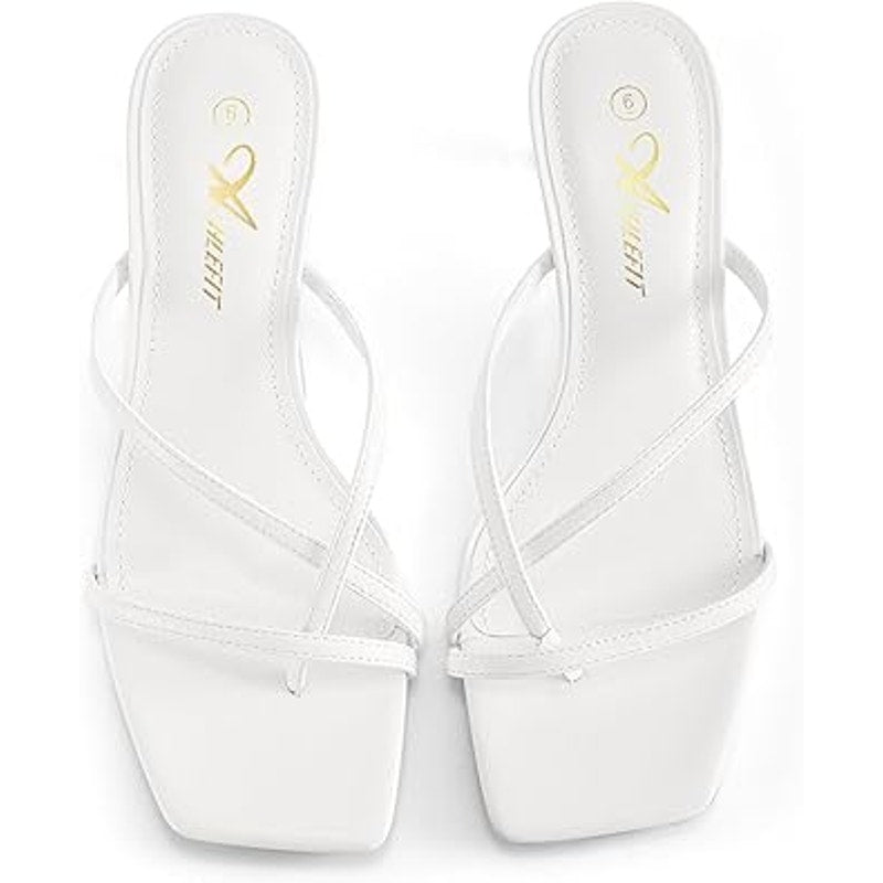 Athlefit Womens Size 7 White Strappy Kitten Open Toe Low 2" Heels Sandals Shoes