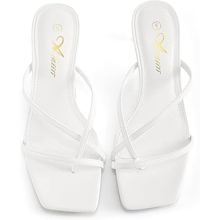 Athlefit Womens Size 7 White Strappy Kitten Open Toe Low 2" Heels Sandals Shoes