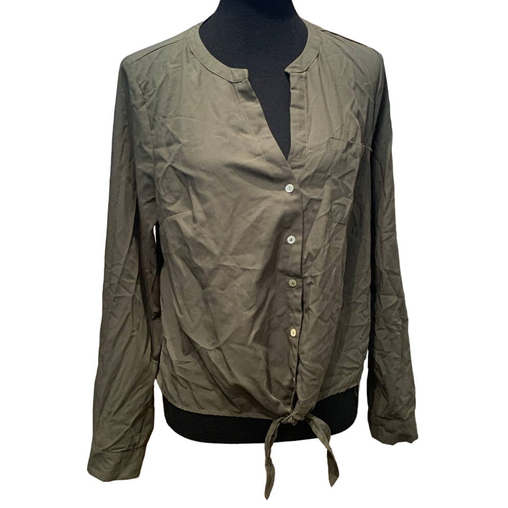 A New Day XL Button Down Polyester Blend Front Tie  Long Sleeve Shirt Blouse