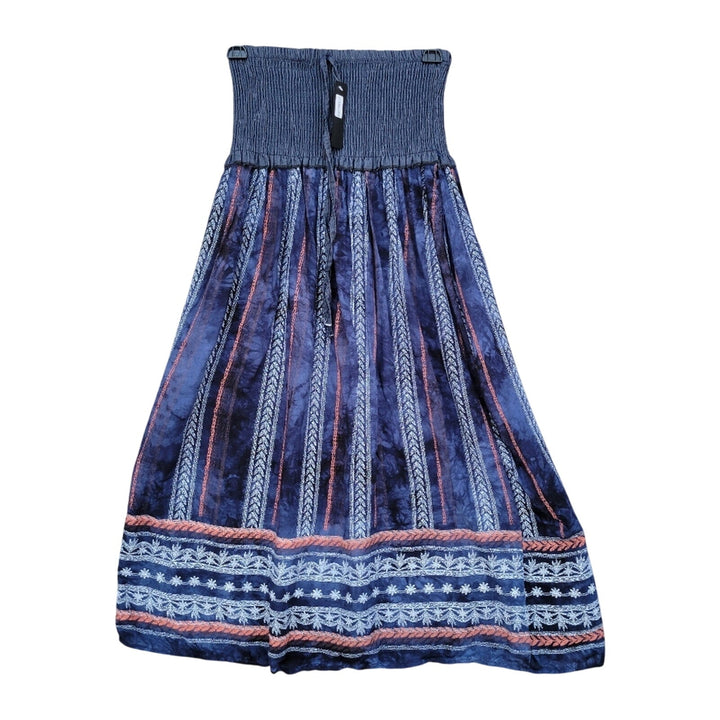 NWT New C Mode Womens S/M 100% Polyester Patterned Smocked Halter A Line Dress