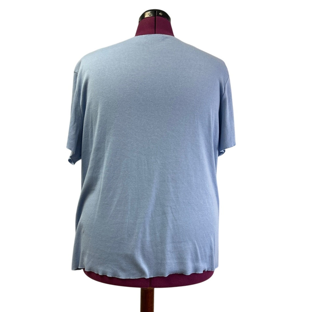 Hand Printed Upcycled Womens 26/28W Layer Look Dragonfly Short Sleeve Blouse Top