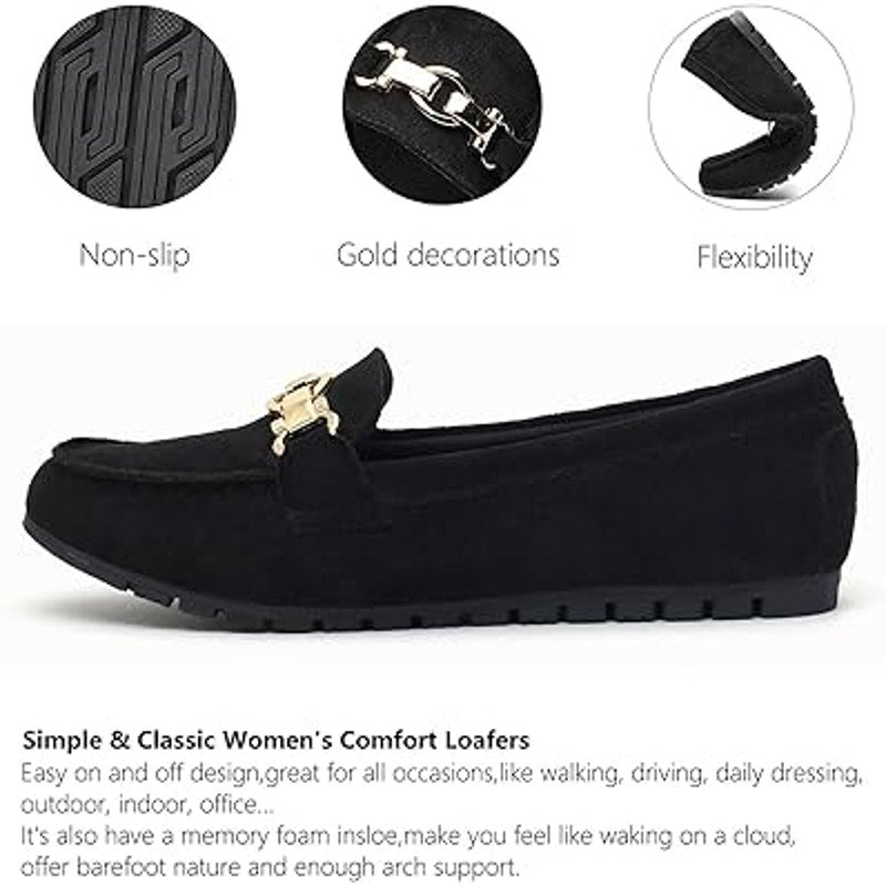 Cvistpieo Womens Size 7.5 Black Faux Suede Slip On Loafers Business Casual Shoes