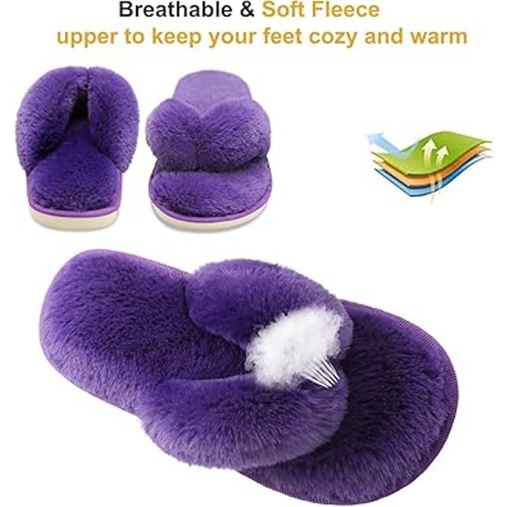 Joinfree Womens Large 9.5 Purple Fuzzy Thong Open Toe Flip Flop Slippers Shoes