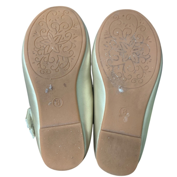 Parrosoo Toddler Girls Size 8 Matte Gold Flats Latch &amp; Hook Close Dress Shoes