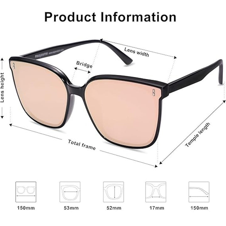 New Sojos Womens Pink Black Oversized Vintage Style UV Protection Sunglasses