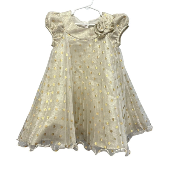 Jessica Ann Girls Size 4 Sleeveless Gold Metallic Polka Dot Pleated Formal Dress