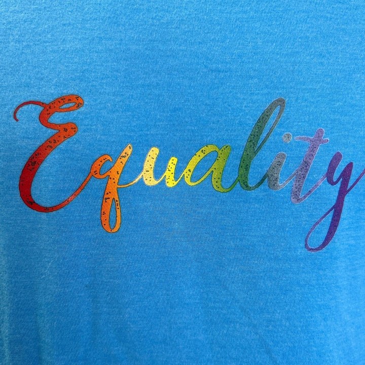 Hand Printed Womens XXL Upcycled June Pride Month Rainbow Equality Crew Neck Tee
