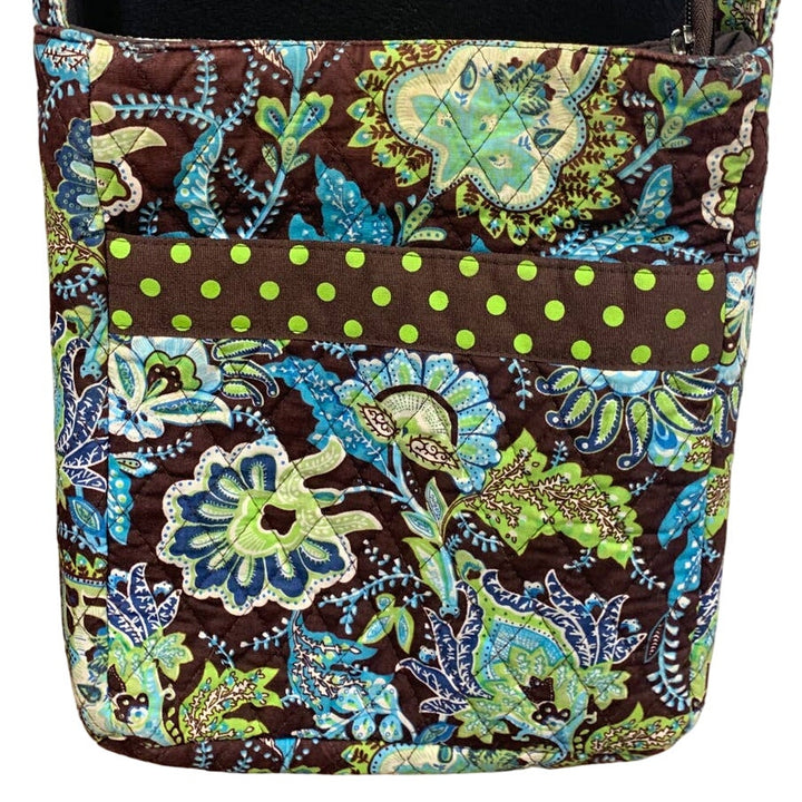 Belvah Blue Green Brown Floral Paisley Crossbody Large Fabric Purse Handbag