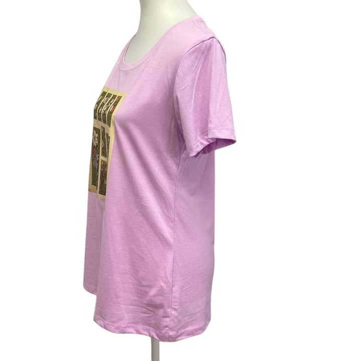 Hand Printed Upcycled Womens Large Vintage Book Page Flower Butterfly Tee Shirt