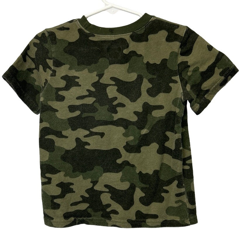 Hand Printed Upcycled Boys 3T Red Cardinal Bird Short Sleeve Camo Camouflage Tee