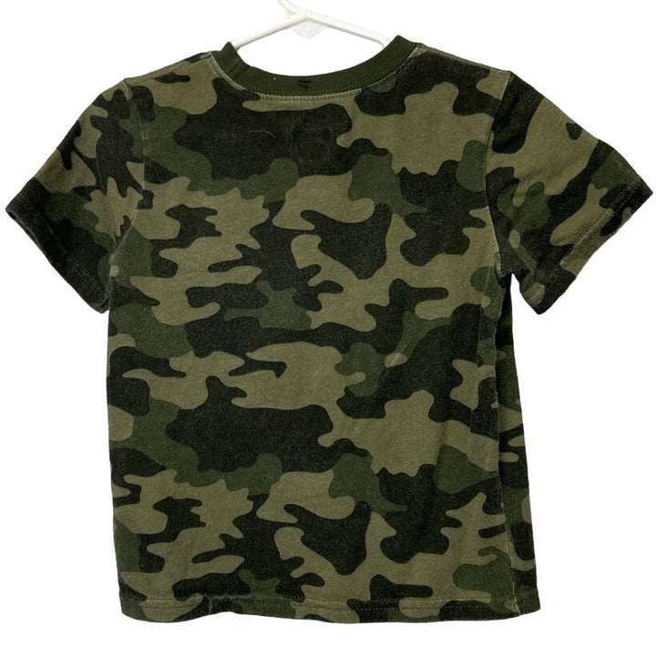 Hand Printed Upcycled Boys 3T Red Cardinal Bird Short Sleeve Camo Camouflage Tee