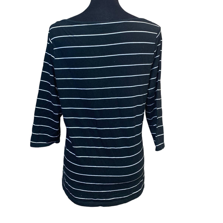 A New Day XL 3/4 Sleeve Boat Neck Striped Glitter Swan Cotton Blend Bird Top