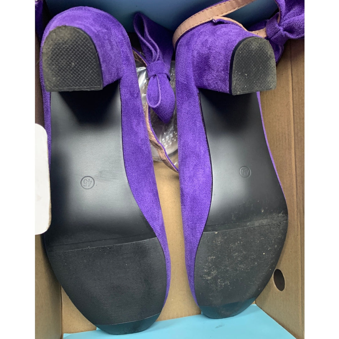 Peijely Womens Size 11.5 Soft Purple Velour Ankle Strap Closed Toe 3" Heel Shoes