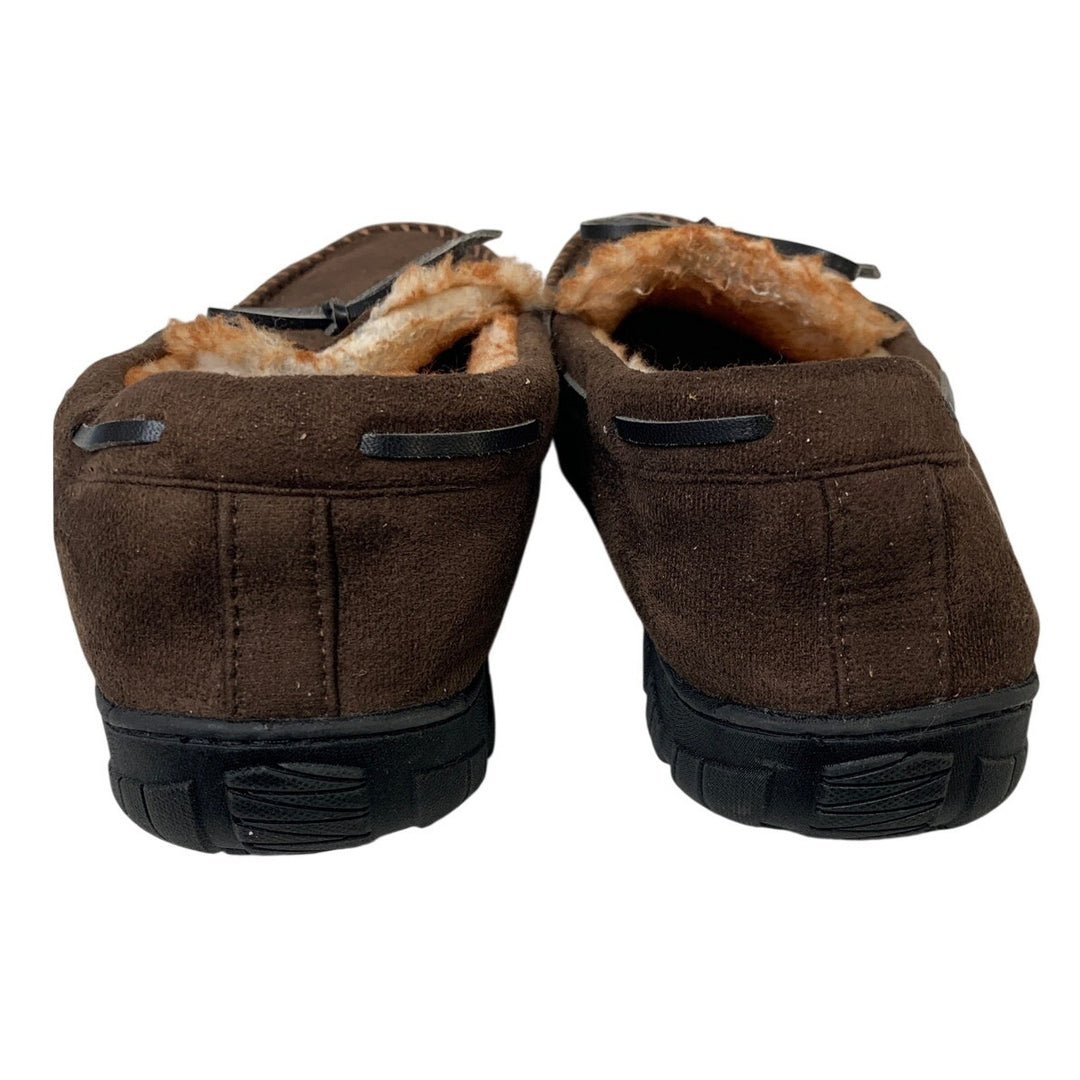 Mixin Mens 9.5 Brown Slippers Round Toe Lined Memory Foam Slip On House Shoes