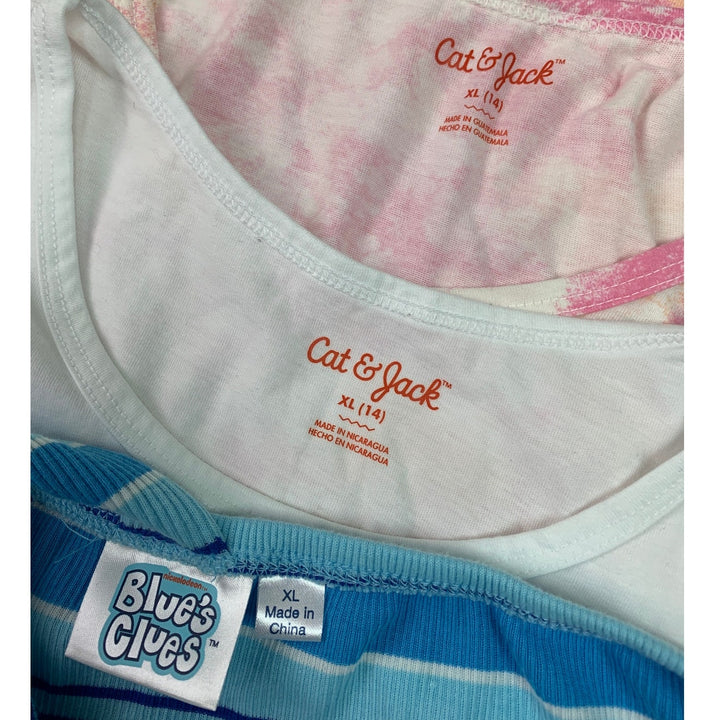 Lot of 3 New Cat &amp; Jack Blues Clues Girls XL (14) Striped TieDye Heart Tank Tops