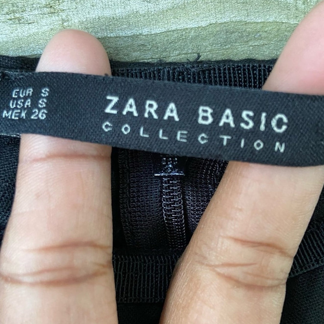 Zara Basic Womens Small Black 100% Polyester LBD Midi Off Shoulder Bodycon Dress