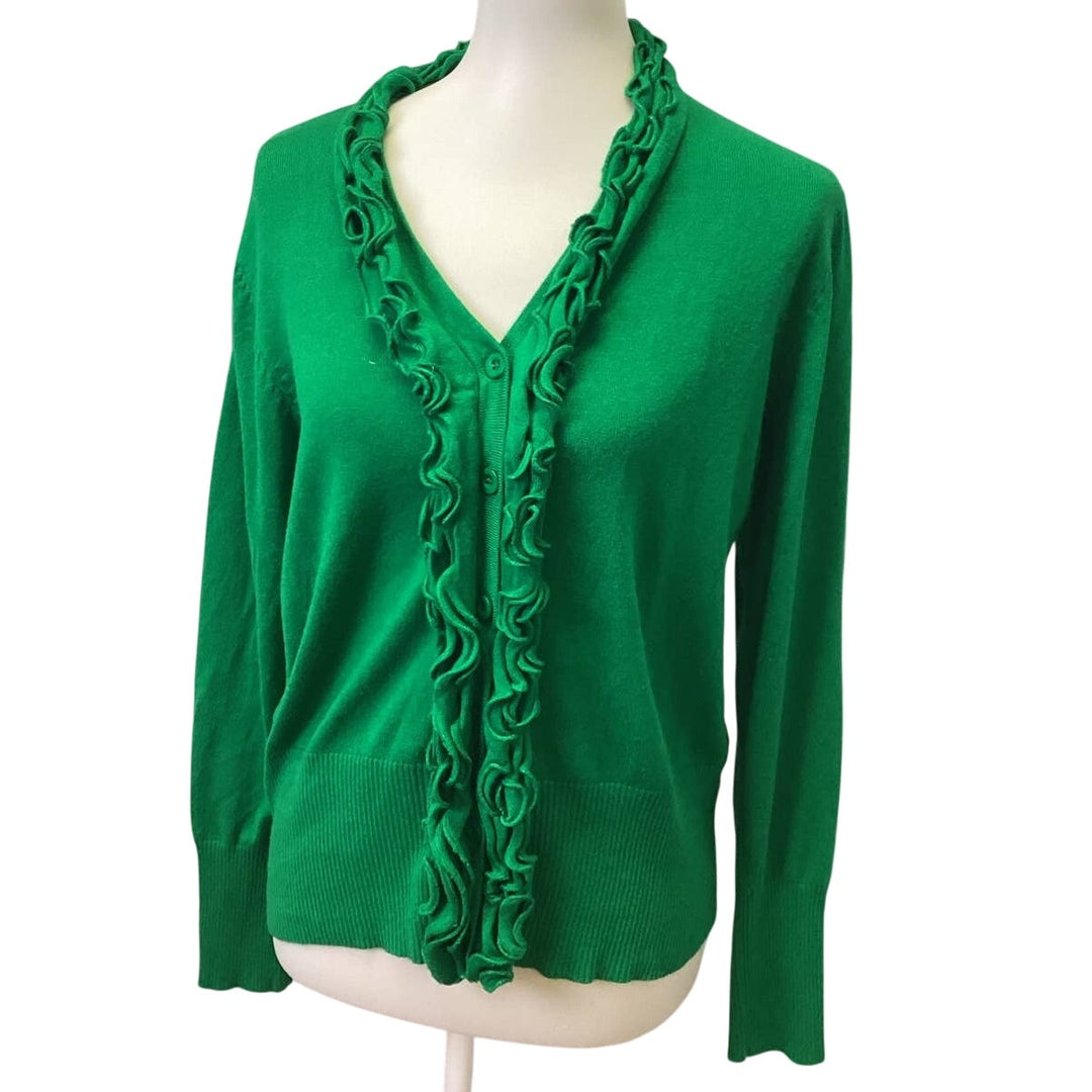 Vila Milano Large Ruffled Long Sleeve Cotton Blend Button Up Cardigan Sweater