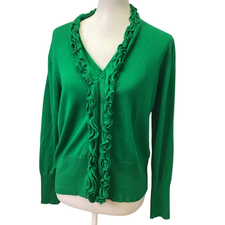 Vila Milano Large Ruffled Long Sleeve Cotton Blend Button Up Cardigan Sweater