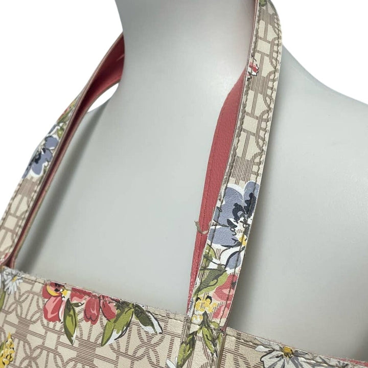Blue Pink Daisy Flower Floral Trellis Vinyl Double Handle Tote Bag Handbag Purse