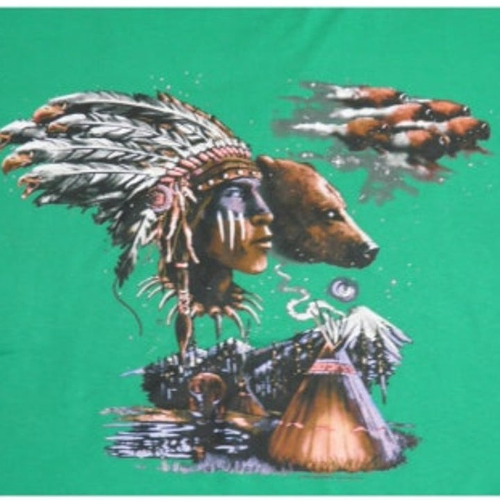 2007 Mens 2XL Liquid Blue Native American Indian Eagle Wolf Bear Tee Shirt