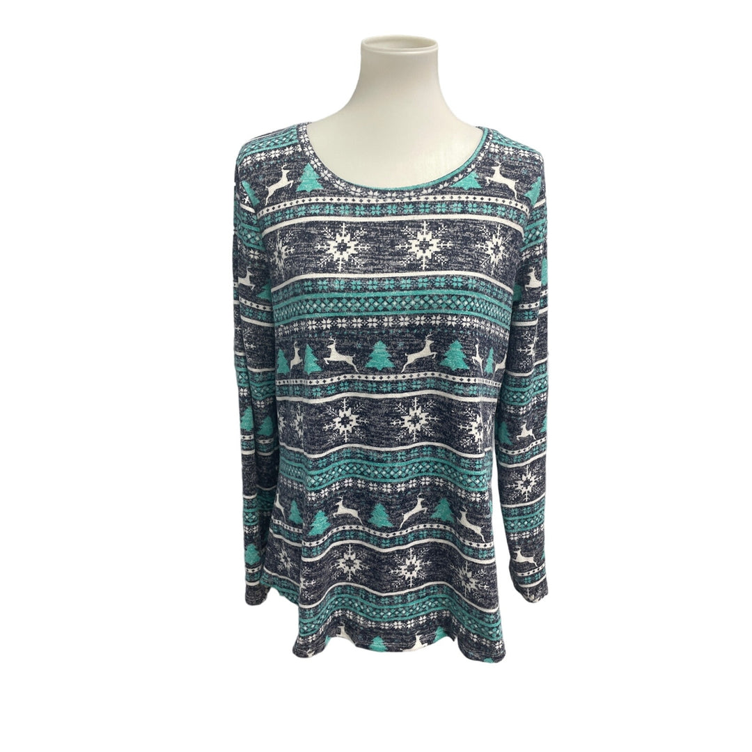 Time &amp; Tru Faded Glory Womens Large Long Sleeve Boat Crew Neck Blouse Top