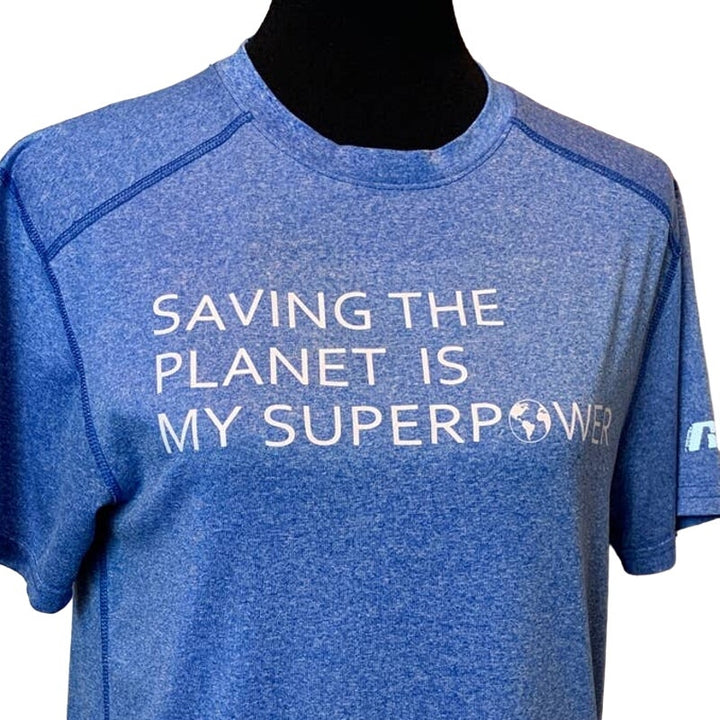 Hand Printed Upcycled Mens Small Saving the Planet is My Superpower Tee Shirt